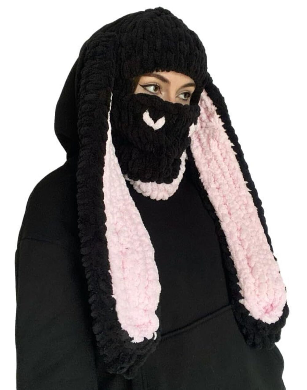 1276 Y2k Knit Balaclava Face Mask Bunny Ear Horn Ski Scarf Winter Warm Hat